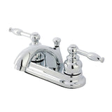 Knight Two-Handle 3-Hole Deck Mount 4" Centerset Bathroom Faucet with Plastic Pop-Up