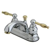 Knight Two-Handle 3-Hole Deck Mount 4" Centerset Bathroom Faucet with Plastic Pop-Up