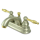 Knight Two-Handle 3-Hole Deck Mount 4" Centerset Bathroom Faucet with Plastic Pop-Up