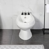 Victorian Three-Handle Deck Mount Vertical Spray Bidet Faucet with Brass Pop-Up