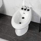 Victorian Three-Handle Deck Mount Vertical Spray Bidet Faucet with Brass Pop-Up