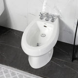 Victorian Three-Handle Deck Mount Vertical Spray Bidet Faucet with Brass Pop-Up