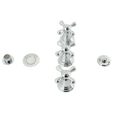 Victorian Three-Handle Deck Mount Vertical Spray Bidet Faucet with Brass Pop-Up