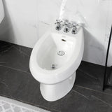 Metropolitan Three-Handle Deck Mount Vertical Spray Bidet Faucet with Brass Pop-Up