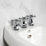 Metropolitan Three-Handle Deck Mount Vertical Spray Bidet Faucet with Brass Pop-Up