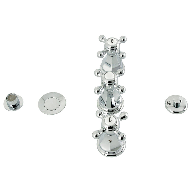 Metropolitan Three-Handle Deck Mount Vertical Spray Bidet Faucet with Brass Pop-Up