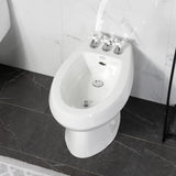 Victorian Three-Handle Deck Mount Vertical Spray Bidet Faucet with Brass Pop-Up