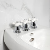 Victorian Three-Handle Deck Mount Vertical Spray Bidet Faucet with Brass Pop-Up