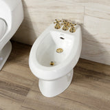 Victorian Three-Handle Deck Mount Vertical Spray Bidet Faucet with Brass Pop-Up