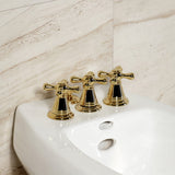 Victorian Three-Handle Deck Mount Vertical Spray Bidet Faucet with Brass Pop-Up