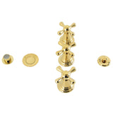 Victorian Three-Handle Deck Mount Vertical Spray Bidet Faucet with Brass Pop-Up