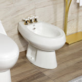 Victorian Three-Handle Deck Mount Vertical Spray Bidet Faucet with Brass Pop-Up