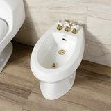 Victorian Three-Handle Deck Mount Vertical Spray Bidet Faucet with Brass Pop-Up