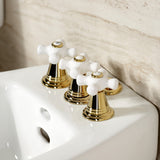 Victorian Three-Handle Deck Mount Vertical Spray Bidet Faucet with Brass Pop-Up