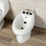 Victorian Three-Handle Deck Mount Vertical Spray Bidet Faucet with Brass Pop-Up