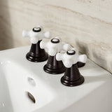 Victorian Three-Handle Deck Mount Vertical Spray Bidet Faucet with Brass Pop-Up