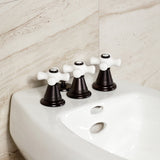 Victorian Three-Handle Deck Mount Vertical Spray Bidet Faucet with Brass Pop-Up