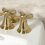 Victorian Three-Handle Deck Mount Vertical Spray Bidet Faucet with Brass Pop-Up