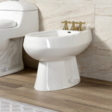 Victorian Three-Handle Deck Mount Vertical Spray Bidet Faucet with Brass Pop-Up