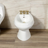 Victorian Three-Handle Deck Mount Vertical Spray Bidet Faucet with Brass Pop-Up