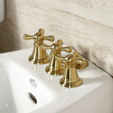 Victorian Three-Handle Deck Mount Vertical Spray Bidet Faucet with Brass Pop-Up
