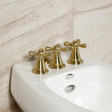 Victorian Three-Handle Deck Mount Vertical Spray Bidet Faucet with Brass Pop-Up