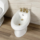 Metropolitan Three-Handle Deck Mount Vertical Spray Bidet Faucet with Brass Pop-Up