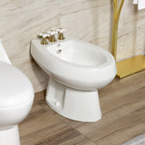 Victorian Three-Handle Deck Mount Vertical Spray Bidet Faucet with Brass Pop-Up