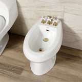 Victorian Three-Handle Deck Mount Vertical Spray Bidet Faucet with Brass Pop-Up