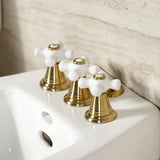 Victorian Three-Handle Deck Mount Vertical Spray Bidet Faucet with Brass Pop-Up
