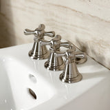 Victorian Three-Handle Deck Mount Vertical Spray Bidet Faucet with Brass Pop-Up