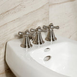 Victorian Three-Handle Deck Mount Vertical Spray Bidet Faucet with Brass Pop-Up