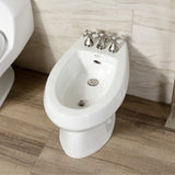 Metropolitan Three-Handle Deck Mount Vertical Spray Bidet Faucet with Brass Pop-Up