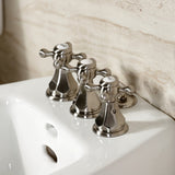 Metropolitan Three-Handle Deck Mount Vertical Spray Bidet Faucet with Brass Pop-Up