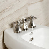 Metropolitan Three-Handle Deck Mount Vertical Spray Bidet Faucet with Brass Pop-Up