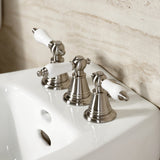 Victorian Three-Handle Deck Mount Vertical Spray Bidet Faucet with Brass Pop-Up
