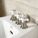 Victorian Three-Handle Deck Mount Vertical Spray Bidet Faucet with Brass Pop-Up