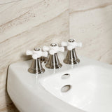 Victorian Three-Handle Deck Mount Vertical Spray Bidet Faucet with Brass Pop-Up