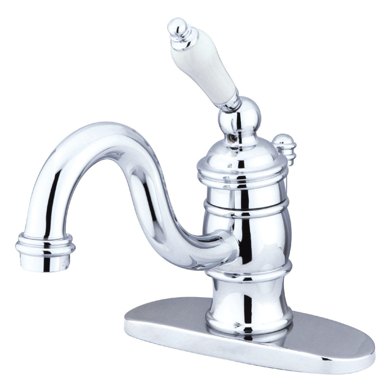 Victorian One-Handle 1-Hole Bathroom Faucet with Deck Plate and Pop-Up Drain