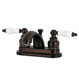Double-Handle 3-Hole Deck Mount 4-Inch Centerset Bathroom Faucet with Pop-Up Drain