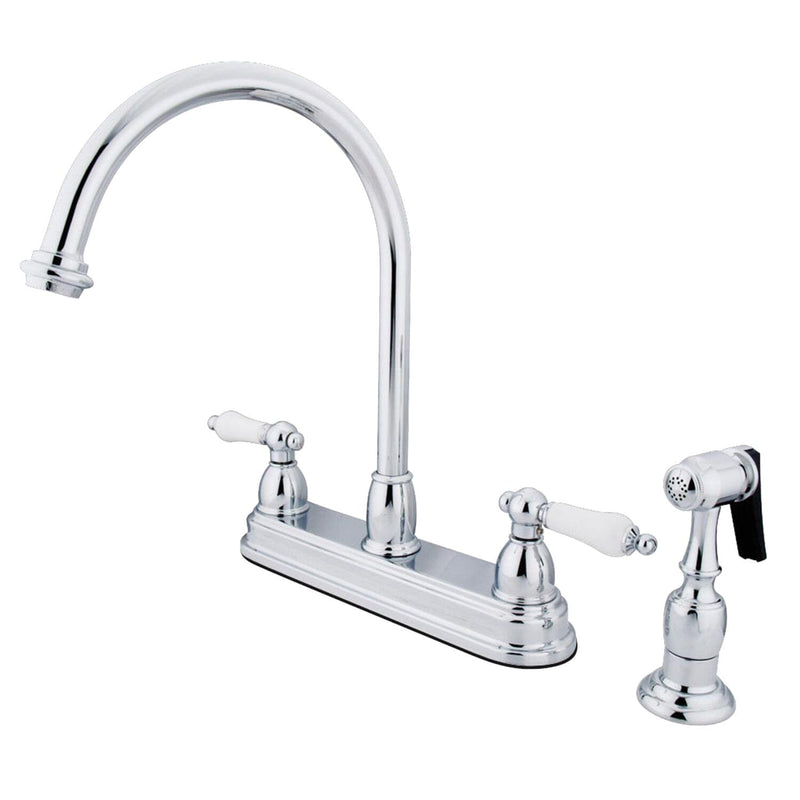Restoration Two-Handle 4-Hole 8" Centerset Kitchen Faucet with Brass Sprayer