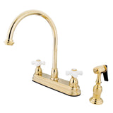 Restoration Two-Handle 4-Hole 8" Centerset Kitchen Faucet with Brass Sprayer