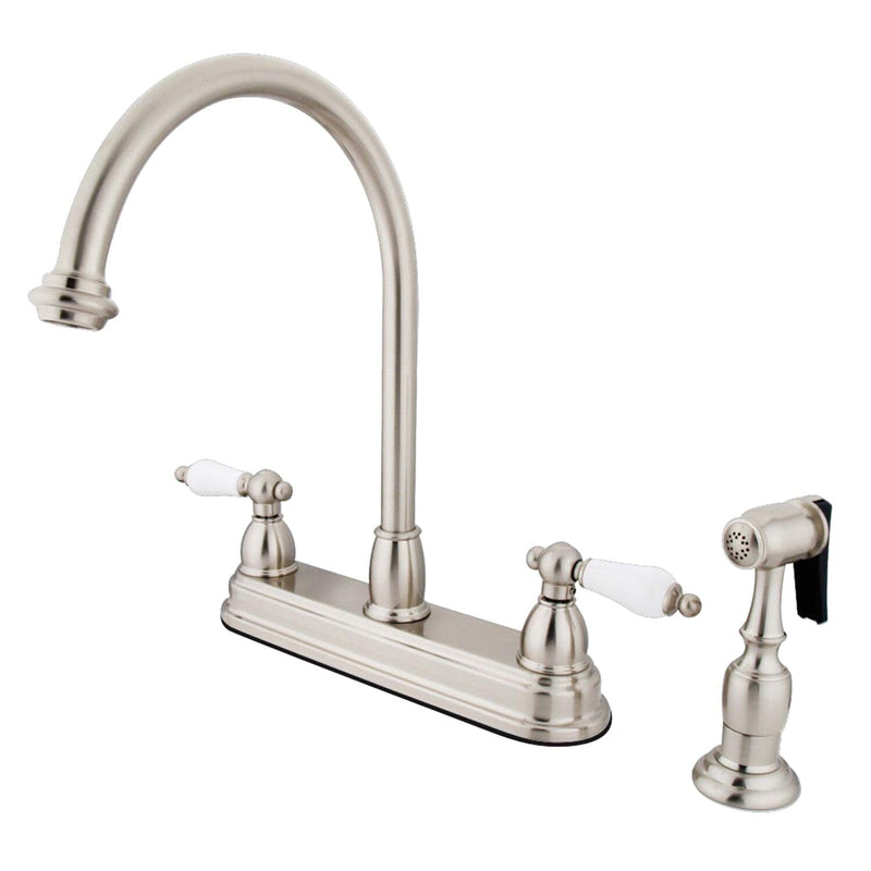 Restoration Two-Handle 4-Hole 8" Centerset Kitchen Faucet with Brass Sprayer