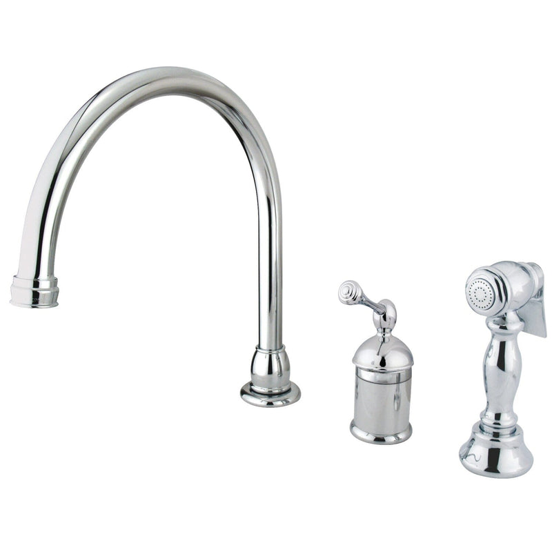Georgian Single-Handle 3-Hole Widespread Kitchen Faucet with Brass Sprayer