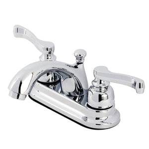 Two-Handle 3-Hole Deck Mount 4" Centerset Bathroom Faucet with Plastic Pop-Up