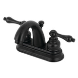 Restoration Two-Handle 3-Hole Deck Mount 4" Centerset Bathroom Faucet with Plastic Pop-Up