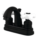 Restoration Two-Handle 3-Hole Deck Mount 4" Centerset Bathroom Faucet with Plastic Pop-Up