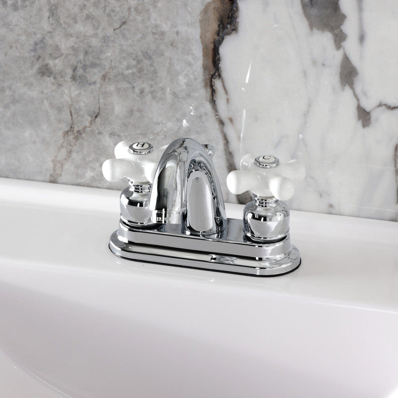 Restoration Double-Handle 3-Hole Deck Mount 4-Inch Centerset Bathroom Faucet with Pop-Up Drain