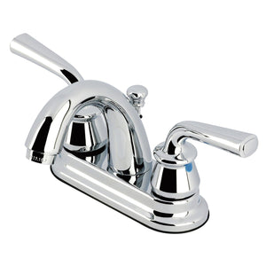 Restoration Two-Handle 3-Hole Deck Mount 4" Centerset Bathroom Faucet with Plastic Pop-Up