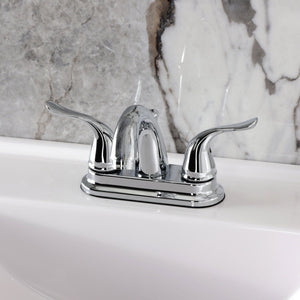 Yosemite Two-Handle 3-Hole Deck Mount 4" Centerset Bathroom Faucet with Plastic Pop-Up